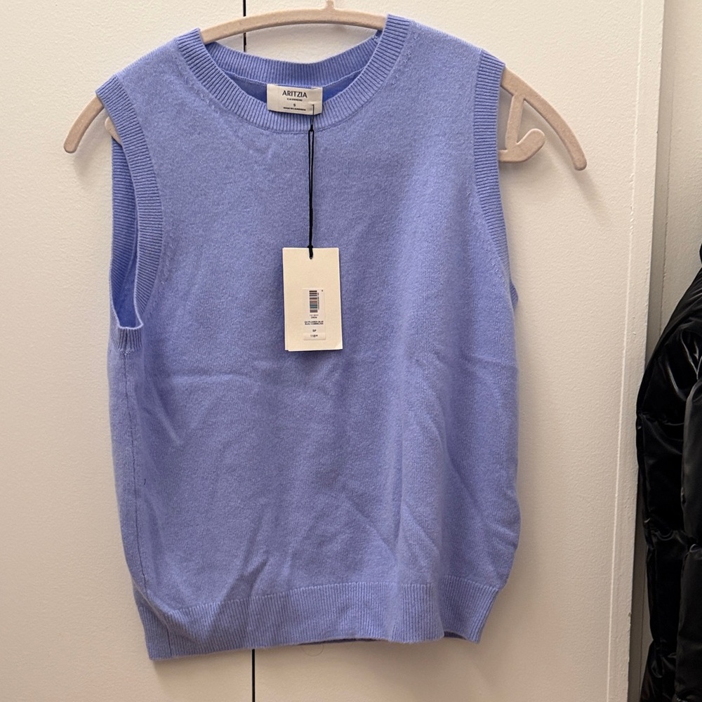 NWT Aritzia Bare Cashmere Crew Sweater Vest BLUE
